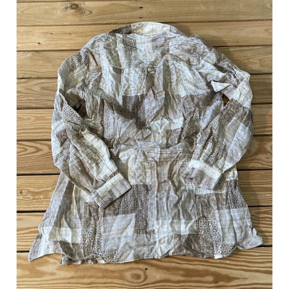 Joan Rivers Patchwork Plaid Cotton Tunic Shirt Size 2XS Women’s Taupe - Picture 2 of 8